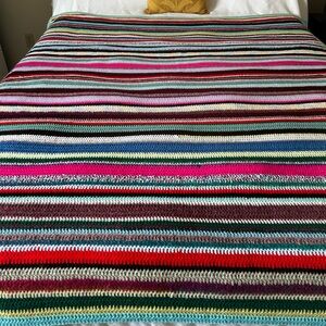 Vintage Handmade Multi Colour Stripe Afghan Throw Blanket